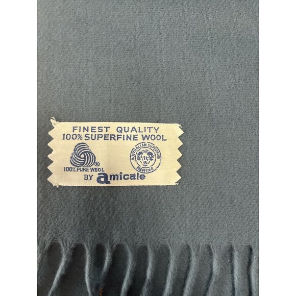 Vtg Amicale Superfine Wool Scarf – 100% Merino, Blue-Gray, Fringe Ends, Made in - Picture 3 of 3